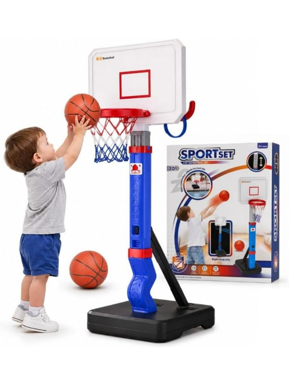 Adjustable Toddler Basketball Hoop & Ring Toss Set - Indoor/Outdoor Fun for Kids